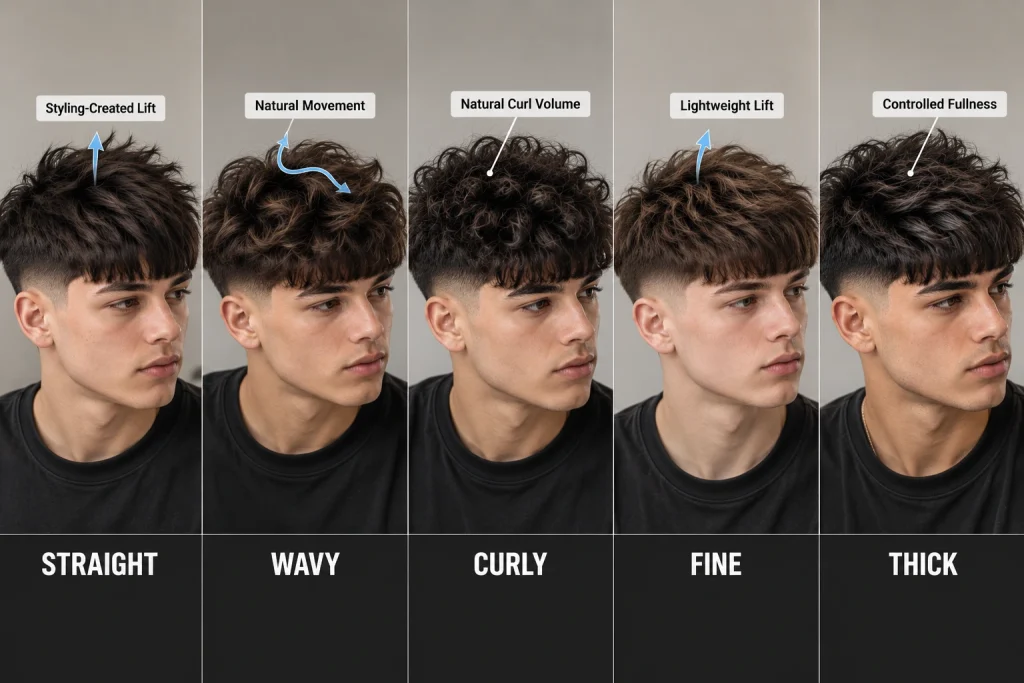 Fluffy Edgar haircut comparison on straight, wavy, curly, fine and thick hair