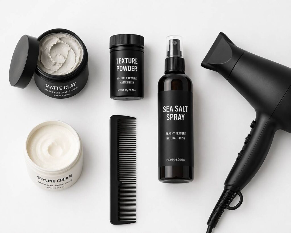 Essential styling products for an Edgar haircut