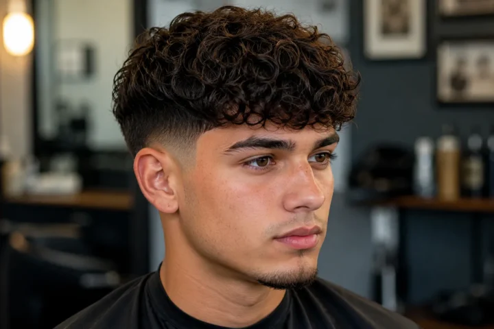 Curly Edgar haircut with textured curls and tapered sides