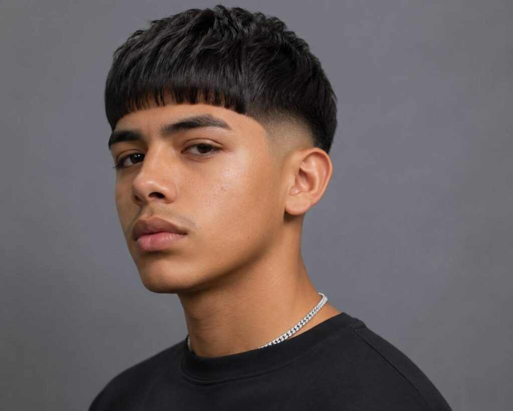 Modern Edgar haircut with textured top and low fade