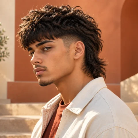 Modern Edgar Mullet haircut with textured fringe and longer back