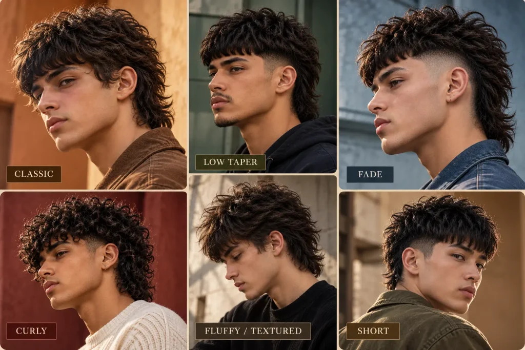 Modern Edgar Mullet styles with taper fade curly and textured variations
