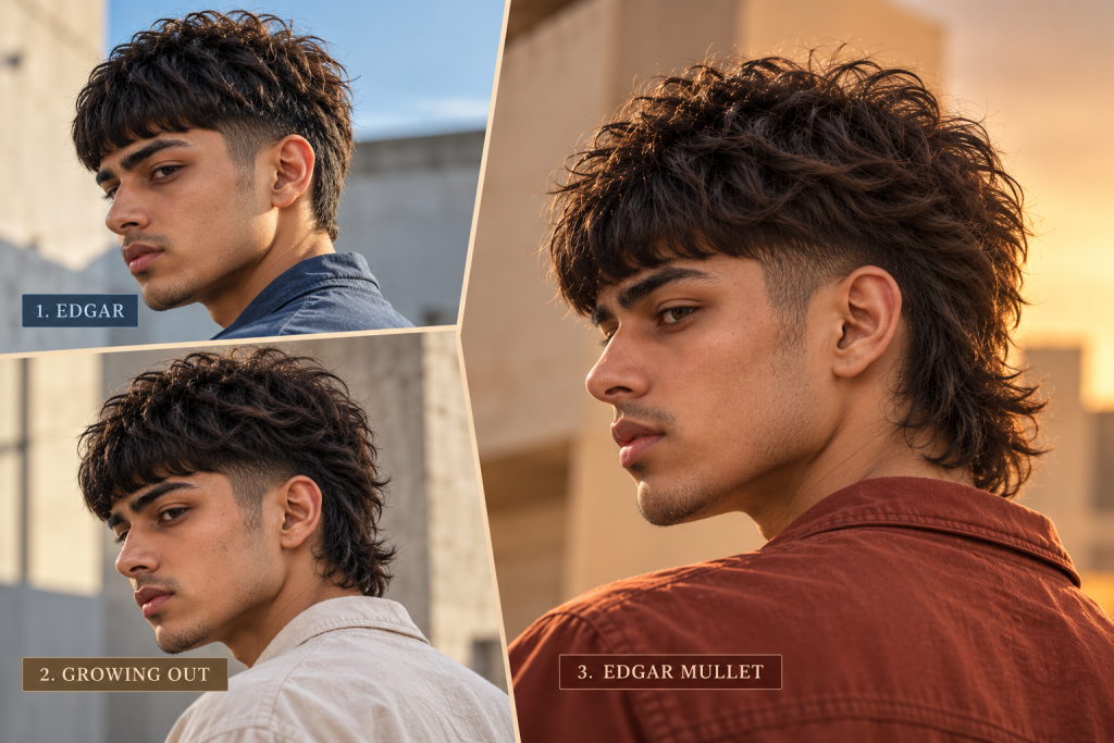 Growing an Edgar haircut into an Edgar Mullet in three stages