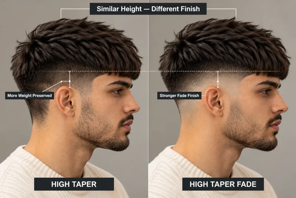 High Taper Edgar compared with High Taper Fade Edgar at similar transition height