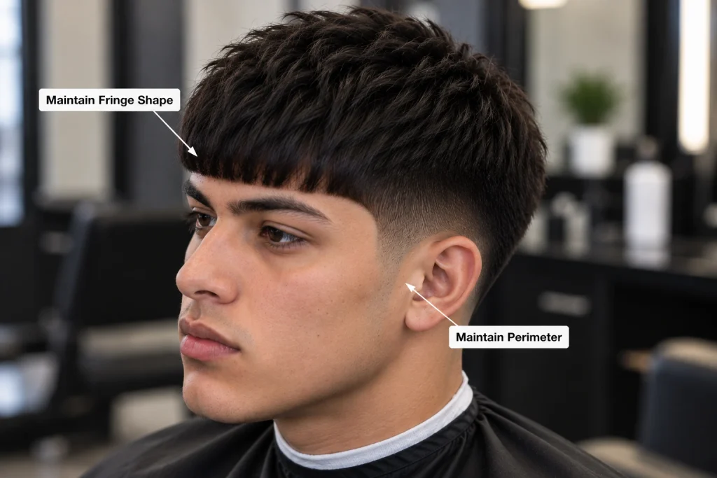 Low Taper Edgar haircut showing the perimeter and fringe areas that require maintenance