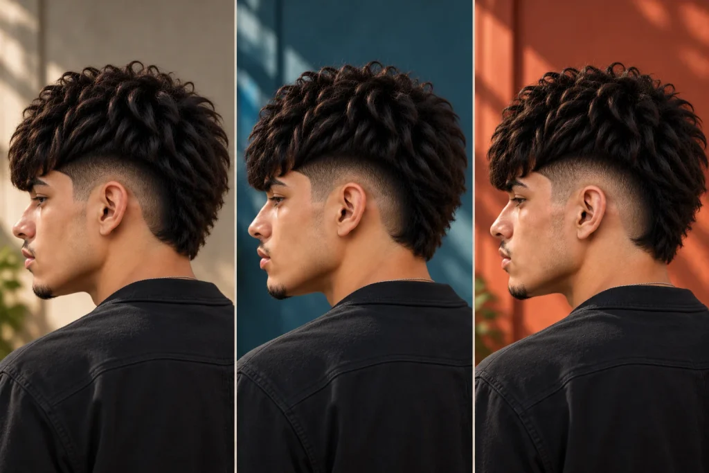 Drop Fade Edgar showing subtle balanced and deep drop depths behind the ear