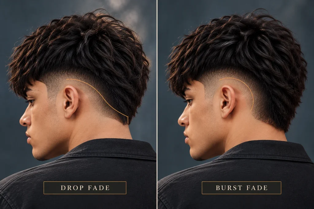 Drop Fade Edgar and Burst Fade Edgar compared by fade path around the ear